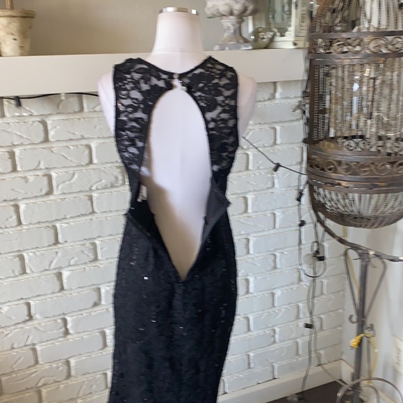 LA SCALA USA BLACK SEQUIN HALTER RHINESTONES FITTED DRESS XL EXCELLENT - Picture 10 of 12